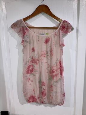 Luisa Ricci Pink 100% Silk Floral Sleeveless Top - size M